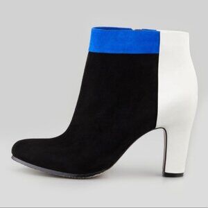 Sam Edelman Shay Colorblock Suede Leather Black/White/Blue Booties Sz 8M